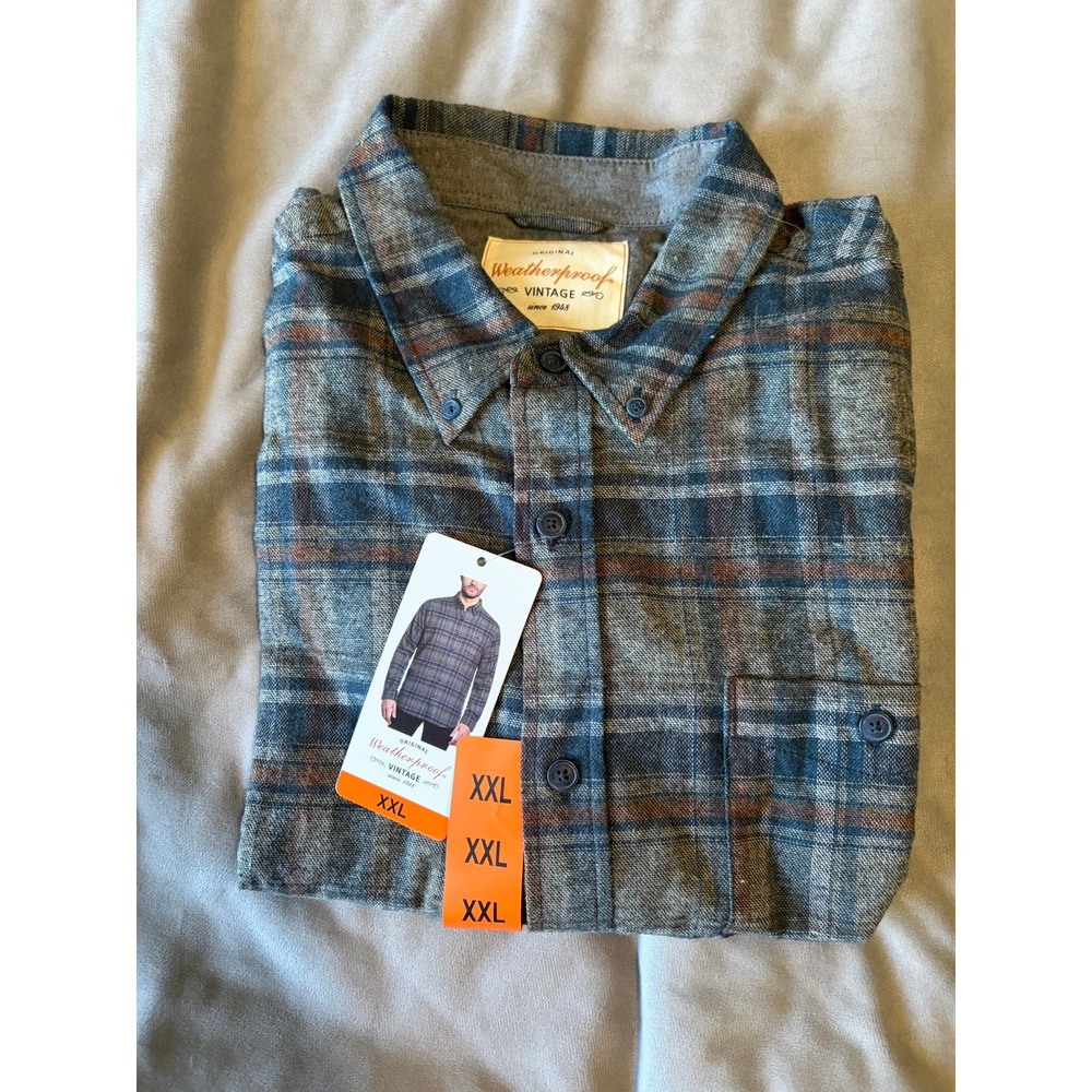 Weatherproof Vintage Mens XXL Plaid Flannel Button Down Shirt Brown 1600575 NWT - Picture 1 of 4
